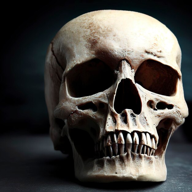 Human skull on dark background