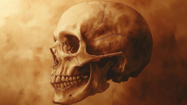 Human Skull Illustration on Aged Background