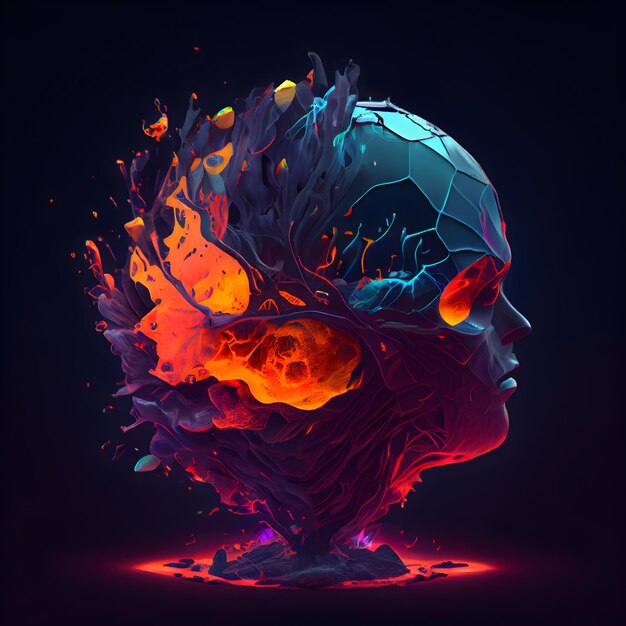 Human skull with blood and splashes on dark background 3d illustration