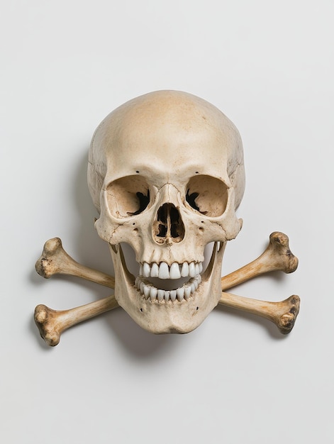 Photo a human skull with crossed bones a classic symbol of death and mortality is isolated on a cle