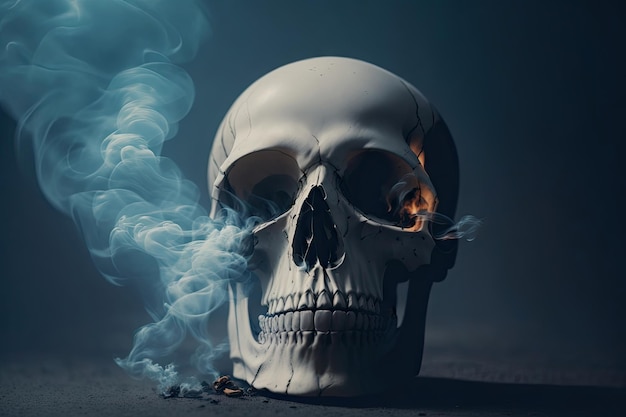 Human skull with fog smoke background ai generative