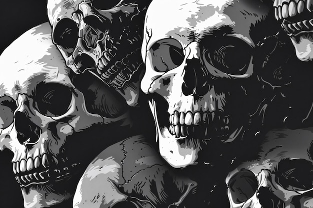 Photo human skulls staring from dark background illustration