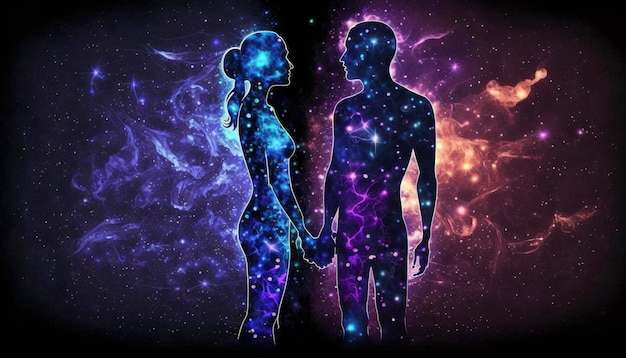 Human souls couple in love Man and woman silhouettes Generative Ai