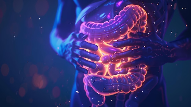 Human stomach pain digestive problems 3d illustration