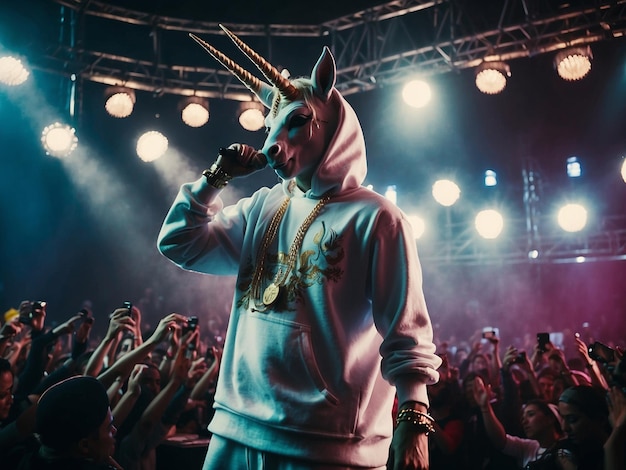 Human Unicorn at a Hip Hop Concert Generated by AI