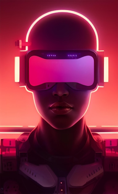 Human wearing vr ar neon glasses modern metaverse cyborg virtual world