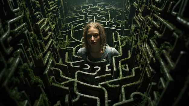 Photo human with a maze inside illustrating the complexity of the human mind and psychological processes