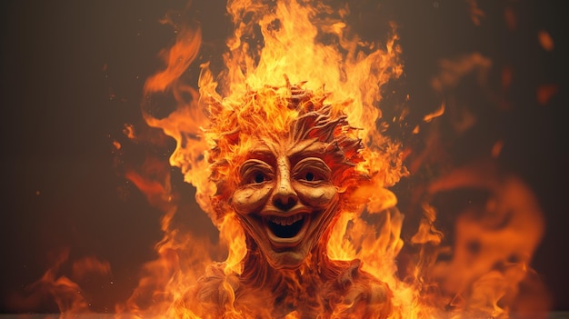 Photo a humanlike figure engulfed in intense flames with a vivid fiery appearance