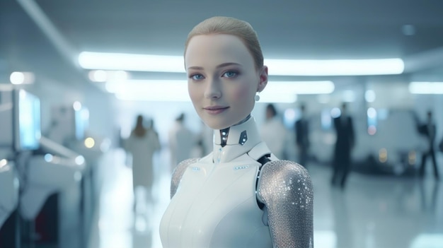 Humanoid AI robot standing with lifelike features