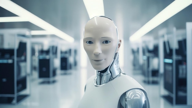 Humanoid AI robot standing with lifelike features