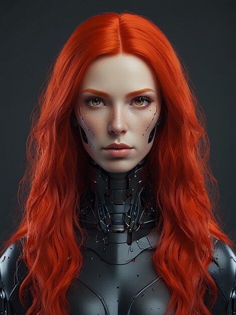 Humanoid female robot with black and red body