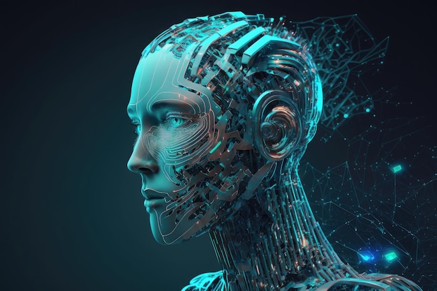 Humanoid head technology future Illustration AI Generative