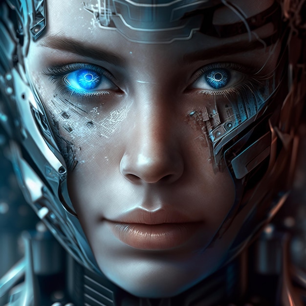 Humanoid robot girl with blue eyes