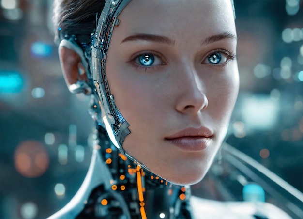 Humanoid robot young female cyborg