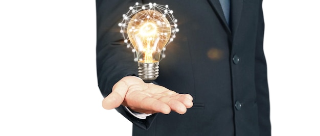 Humans hold light bulbs in hand innovative technology