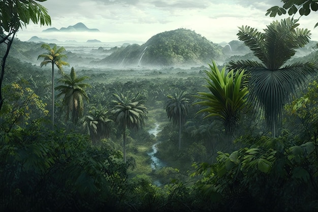 Humid jungle with a clear cut seen in the distance