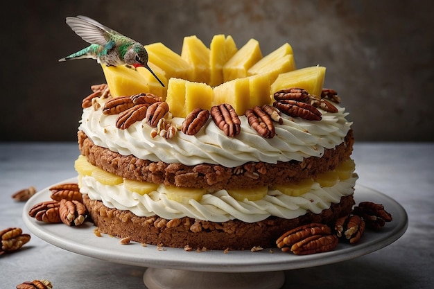 Hummingbird cake with pineapple banana and pecans