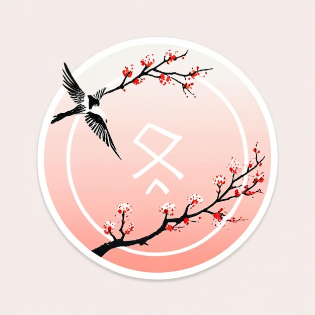 Photo hummingbird and cherry blossom circle