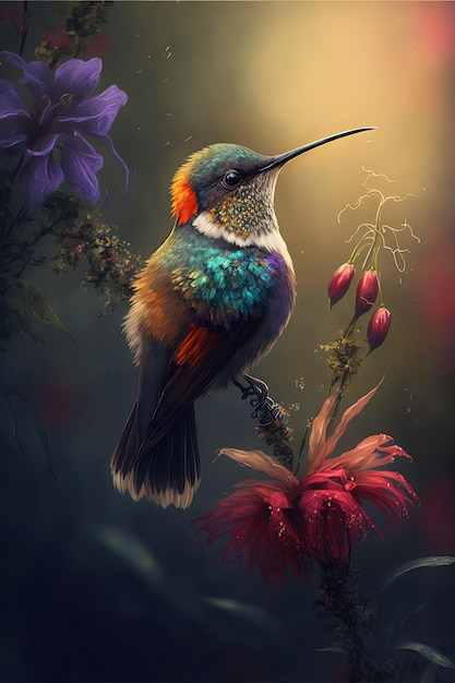 Hummingbird close up coloful bird Generative Ai