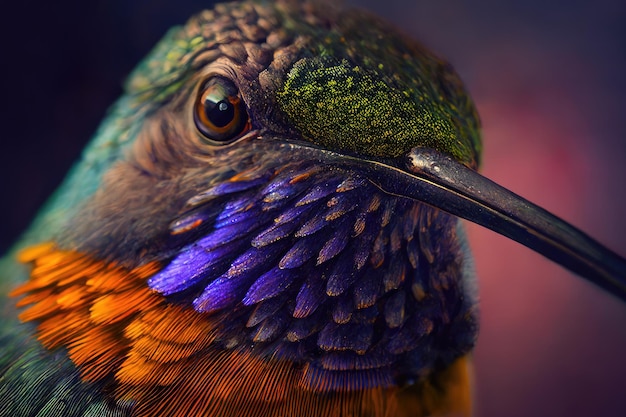 Hummingbird close up macro detailed Portrait of colorful bird wildlife