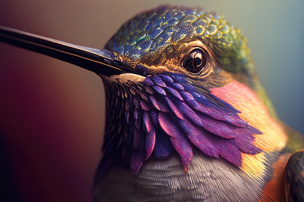 Hummingbird close up macro detailed Portrait of colorful bird wildlife