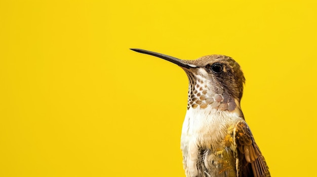 Hummingbird Closeup on Yellow Background