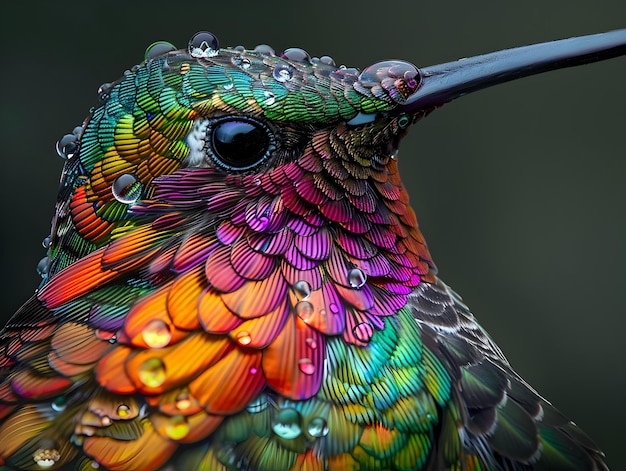 Photo hummingbird feather portrait with vibrant iridescence and intricate details