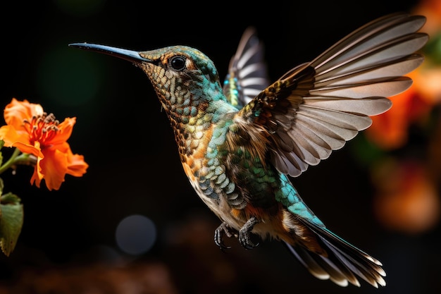 Hummingbird in flight capturing its beauty generative IA