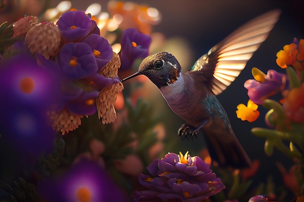 Hummingbird and flowersgenerative ai