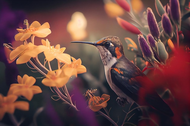 Hummingbird and flowersgenerative ai