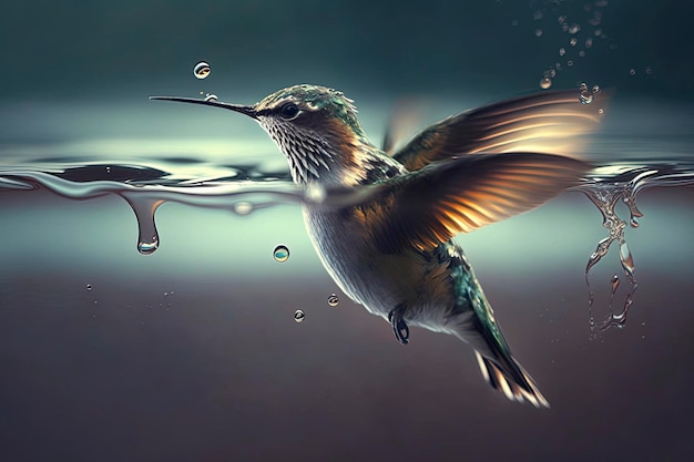 hummingbird flying over water