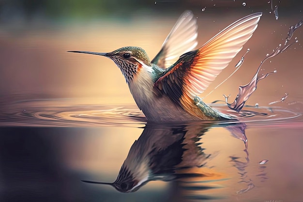 hummingbird flying over water