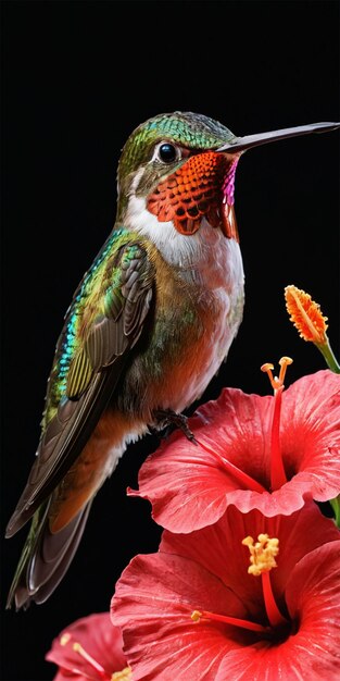 Photo a hummingbird is sitting on a flower and it is a hummingbird