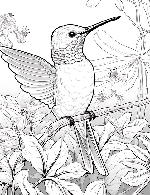 Hummingbird in Jungle Coloring Page