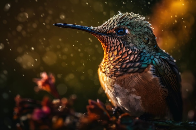 A hummingbird in a rain