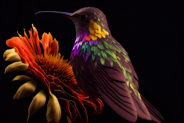 Hummingbird sitting on the flower Generative AIxA