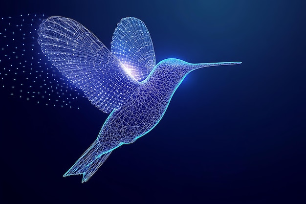 Photo hummingbird in wireframe style on blue background