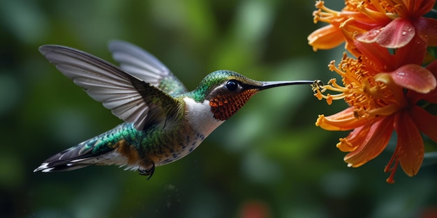 Photo hummingbird with a flower in its beak