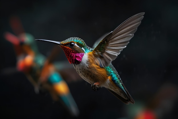 a hummingbird with a pink beak and a green beak