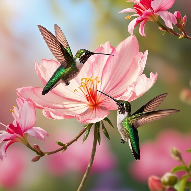 Hummingbirds in a Serene Garden Scene