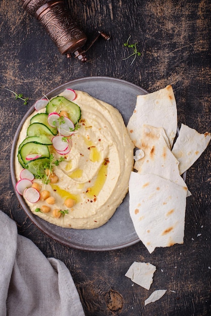 Hummus from chickpeas and pita bread