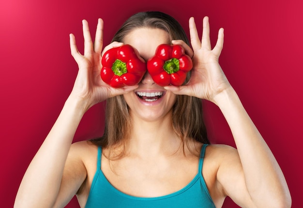 Photo humor vegetables food bellpepper healthy lifestyle playful female