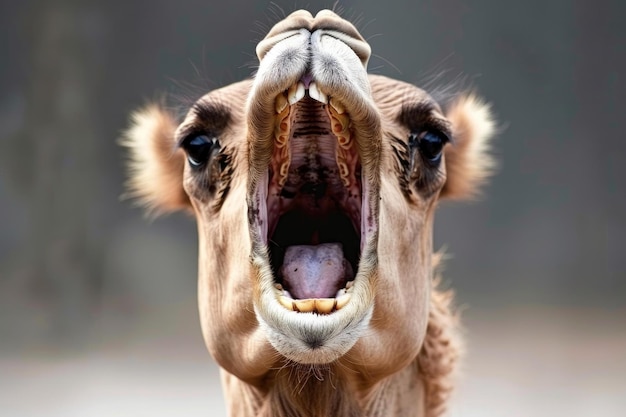 Humorous camel expression with mouth open