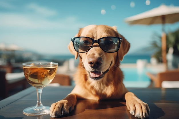 A Humorous Dog Enjoying Cocktails at the Bar Generative Ai