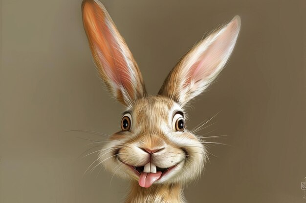 Photo humorous and exaggerated rabbit caricature fun twist on pet portrait