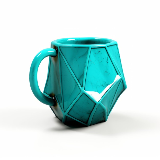 Photo humorous low poly turquoise coffee cup with bold textures