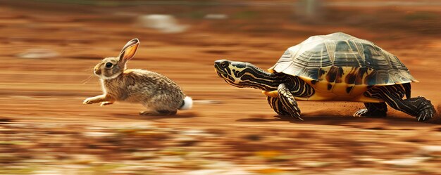 Humorous race scene at the Paris Olympics with a turtle surprisingly leading with a rabbit on its back highspeed macro style