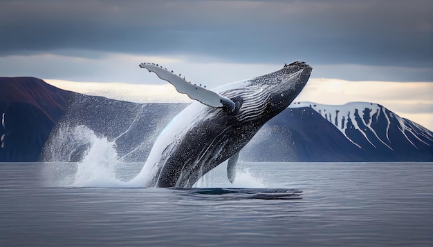 Humpback Whale breaching near the traveler with Generative AI Technology