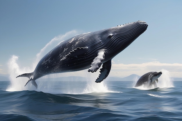 Humpback Whale Breaching the Ocean Surface Illustrating Freedom and Majesty AI Generated