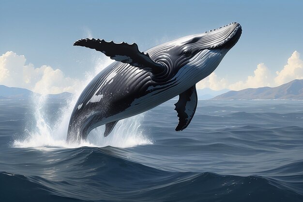 Humpback Whale Breaching the Ocean Surface Illustrating Freedom and Majesty AI Generated